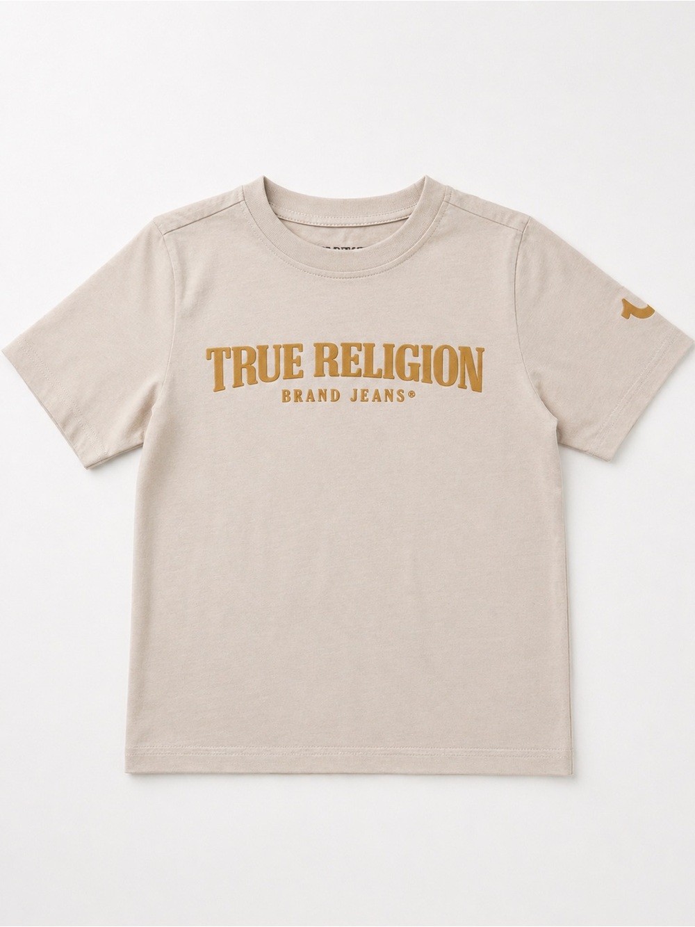 True Religion Beige Tee with Gold Logo
